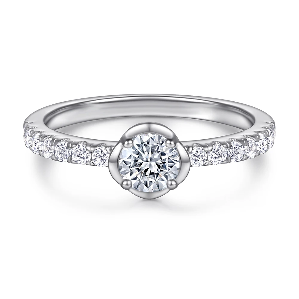 TL379 Custom Logo Round Shaped Zirconia 5.0mm Non Fading White Gold Plated 925 Sterling Silver Wedding Rings for Women