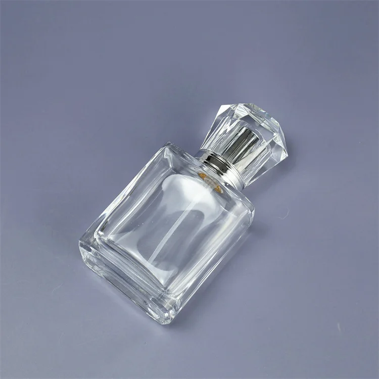 wholesale 50 ml empty clear square glass perfume 50ml bottle with crystal gemstone cap