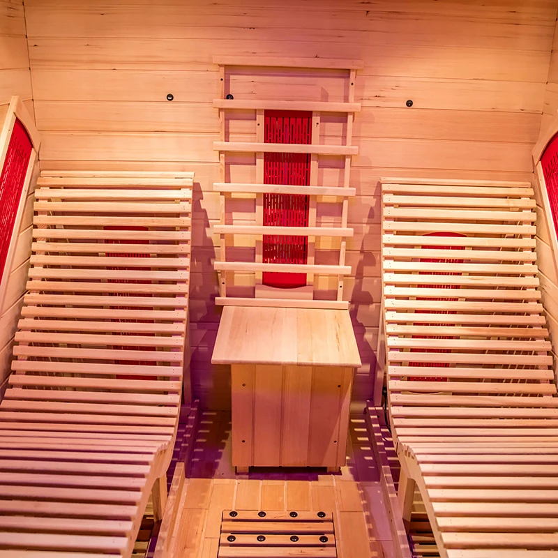 smartmak 2-3 People Indoor Saunas Hemlock Low EMF Far Infrared Sauna with Carbon Heaters Chromotherapy Lighting Oxygen