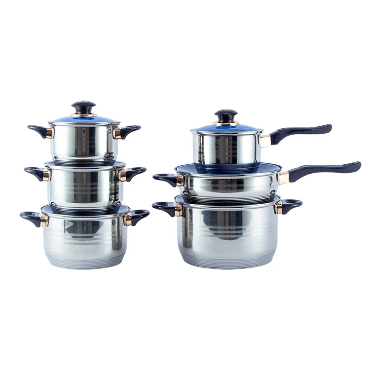 Wholesale 12 pcs bakelite handle Cookware sets cheap stainless steel cooking pan and pot sets