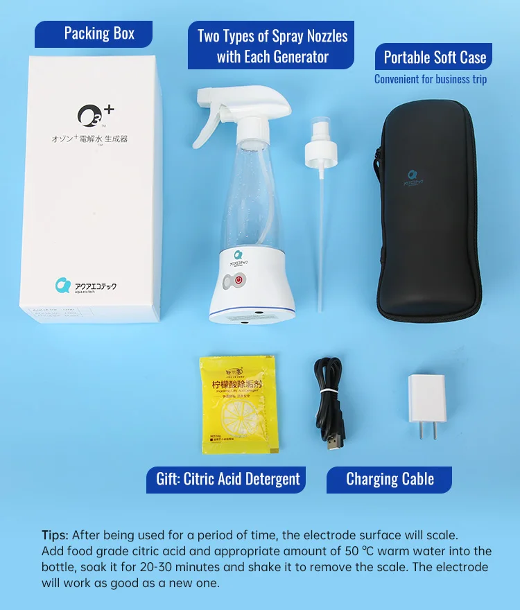 OEM ODM Household Portable o3 Ozone water Sprayer Generator Machine Disinfection Nano Spray bottle