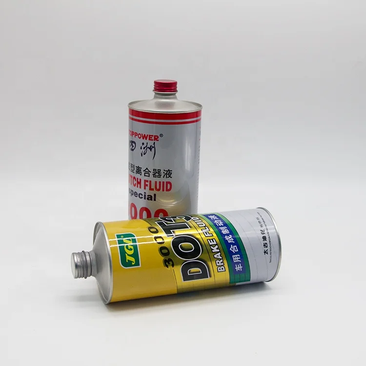 Cone top empty tin can with customized printing for 1L brake fluid cleaning agent