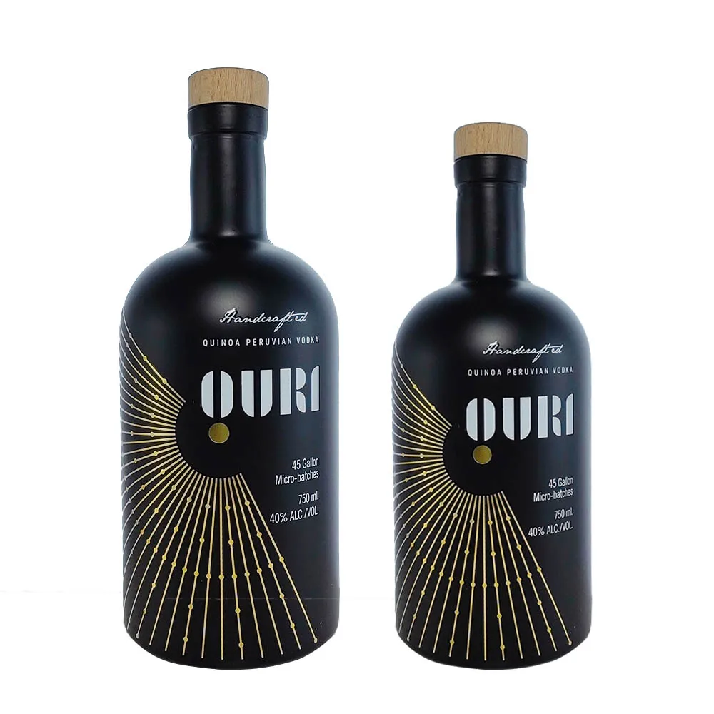 Custom Matte Black Glass Bottle 200ml 375ml 500ml 750ml Round Flint Glass Liquor Wine Vodka Glass Bottle with Cork