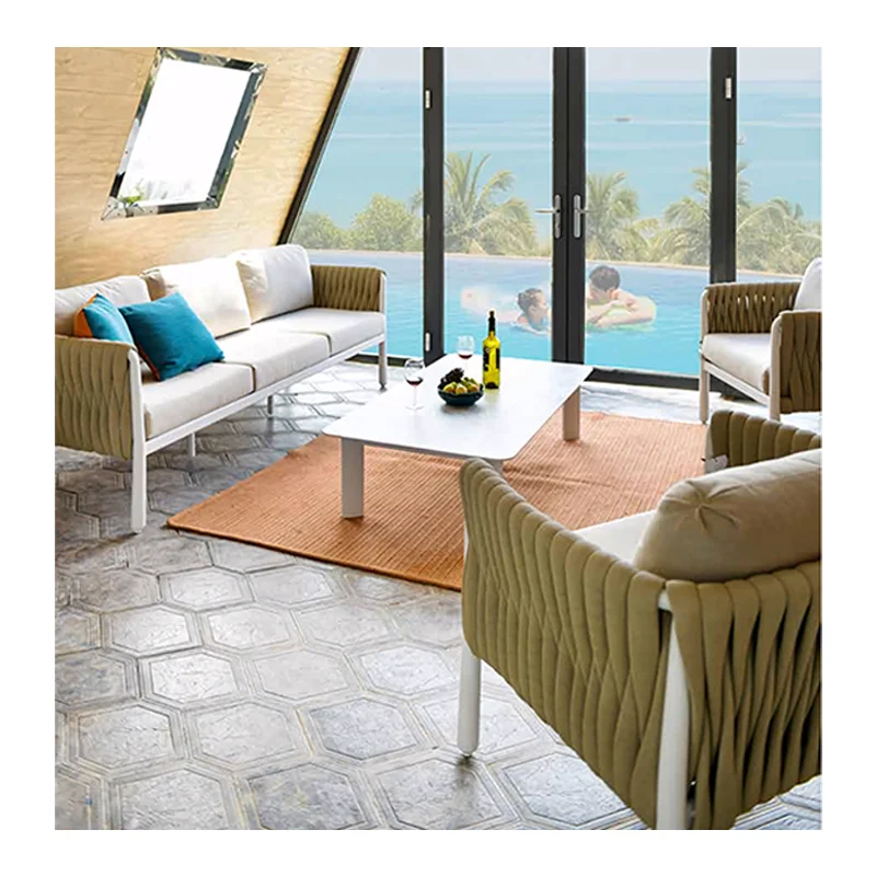 Modern Garden Lounge Rope Waterproof Fabric  Metal Sofa Set Aluminum Alloy Outdoor Sofa