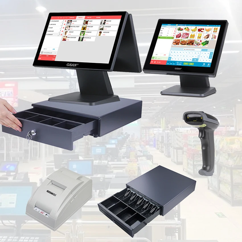 Black And White All-in-one Pos Machine Cash Register For Supermarket Cashier Machine Complete POS System