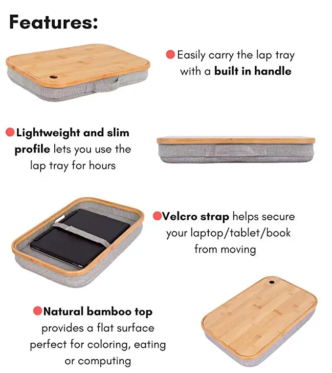 Bamboo Lap Desk with Laptop Storage Compartment - Pillow Cushioned Laptop Accessories Book Stand .
