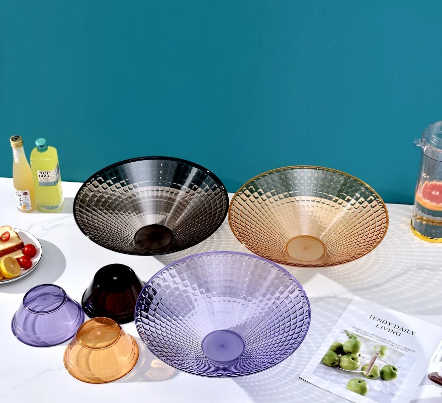 Home Party Salad Candy Biscuit Cake Transparent Food Plate Reusable Round Plastic Tray With Base