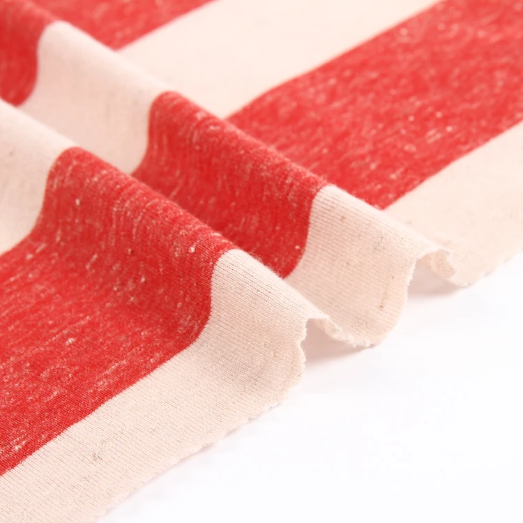 New popular stripe pattern plaid spun poly linen yarn dyed jersey knit fabric for garment