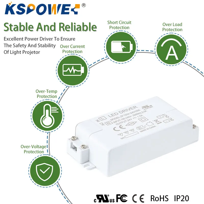 constant voltage led driver universal safe connection small plastic shell 24V 1.25A dc high efficiency lighting transformer 30W