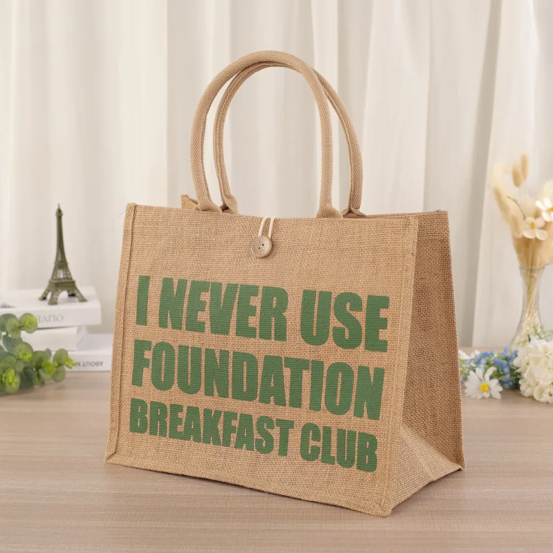 Large Capacity Custom Logo Shopping Bag Colorful Jute Handbag Custom Art Hand Carrying Fashion Retro Tote Bag