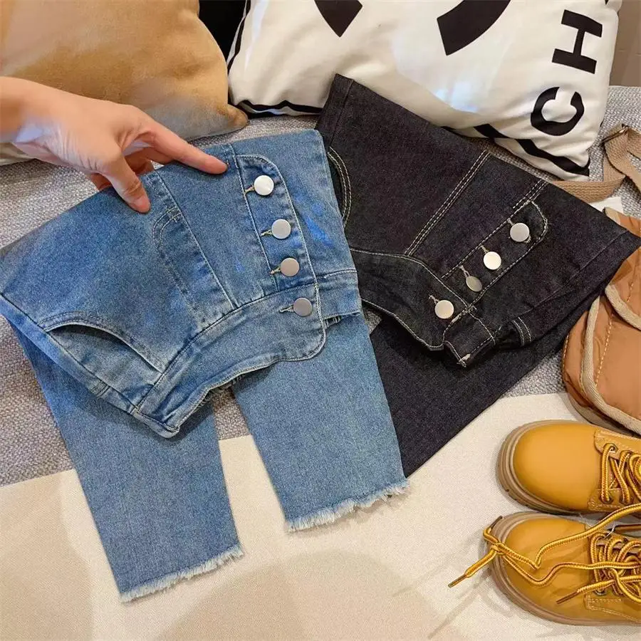 2-7 Years Hot Sale Casual Toddler High Waist Denim Trousers Wholesale Girls Boutique Clothing Jeans For Kids Girls Custom Pants