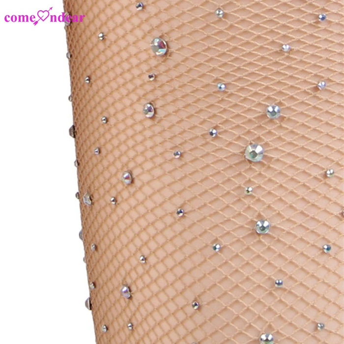 Cheap Womens See Through Tight Black Diamonds Shiny Pantyhose Nylon Transparent Sexy Fishnet Rhinestone Body Stockings