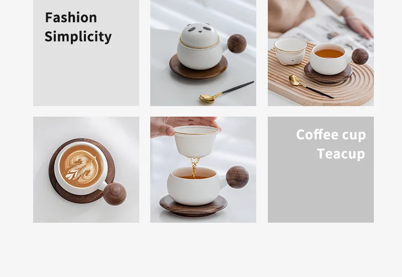 Custom logo 220ml panda coffee cups Ceramic Kung Fu tea water mugs cup customized