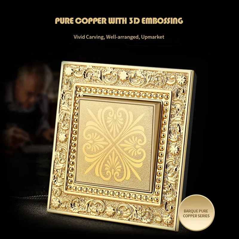 Luxurious Metal Eu Power Vintage Antique Wall Lamp Switch Socket Panel Brass Metal Villa  Home Light Switch 1/2/3 Gang 1/2 Way