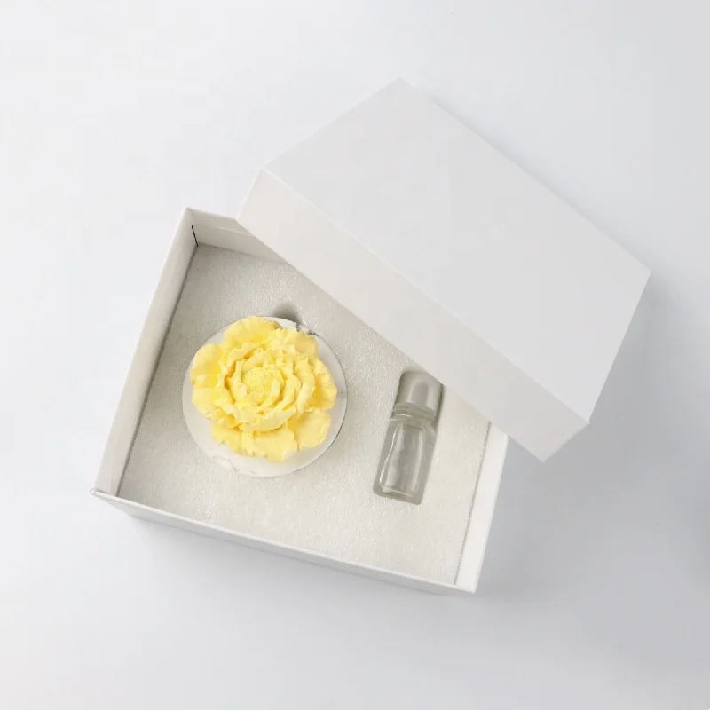 Stocked Wholesale Car Home Decoration Scented Ceramic Yellow Peony Flower Shape Porcelain Fragrance Essential Oil Aroma Diffuser