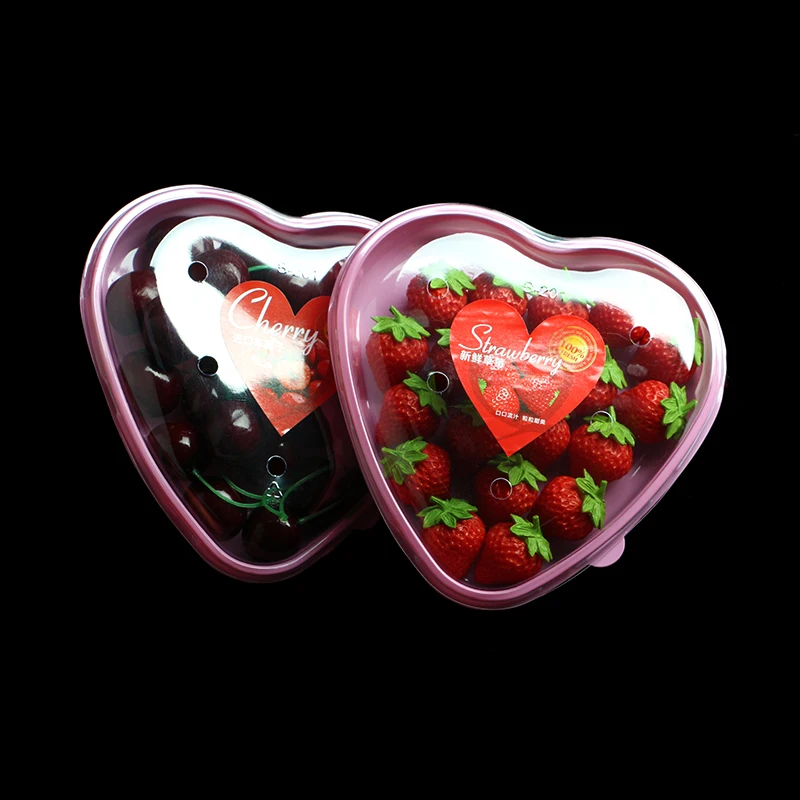 WholeSale Cheap Price Multiple Sizes Disposable Beautiful Heart Shaped Strawberry Cherries Plastic Gift Box for Packaging 500G