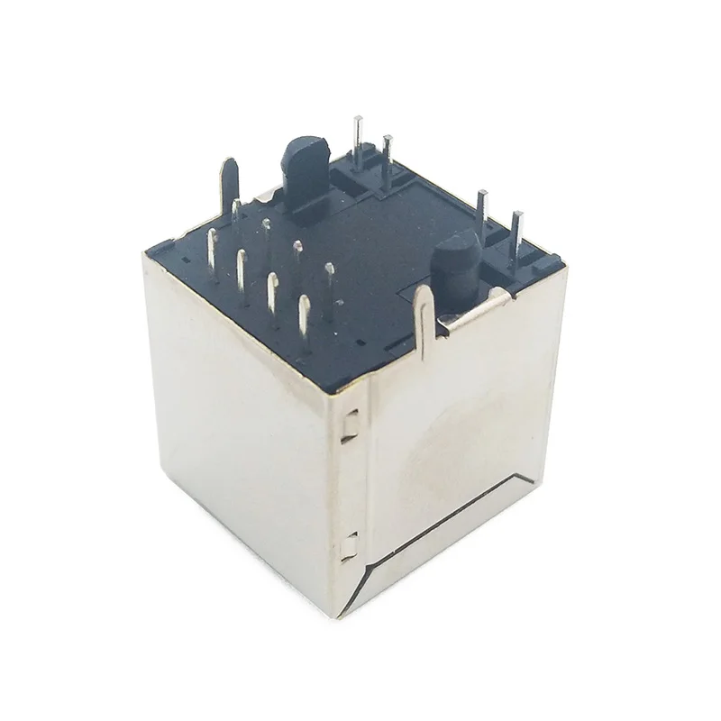 Hot selling 180 Degree 100M FILTER RJ45 Jack with LED 100 Megabyte transformer 4 circular rj45 shielded jack Network Connector