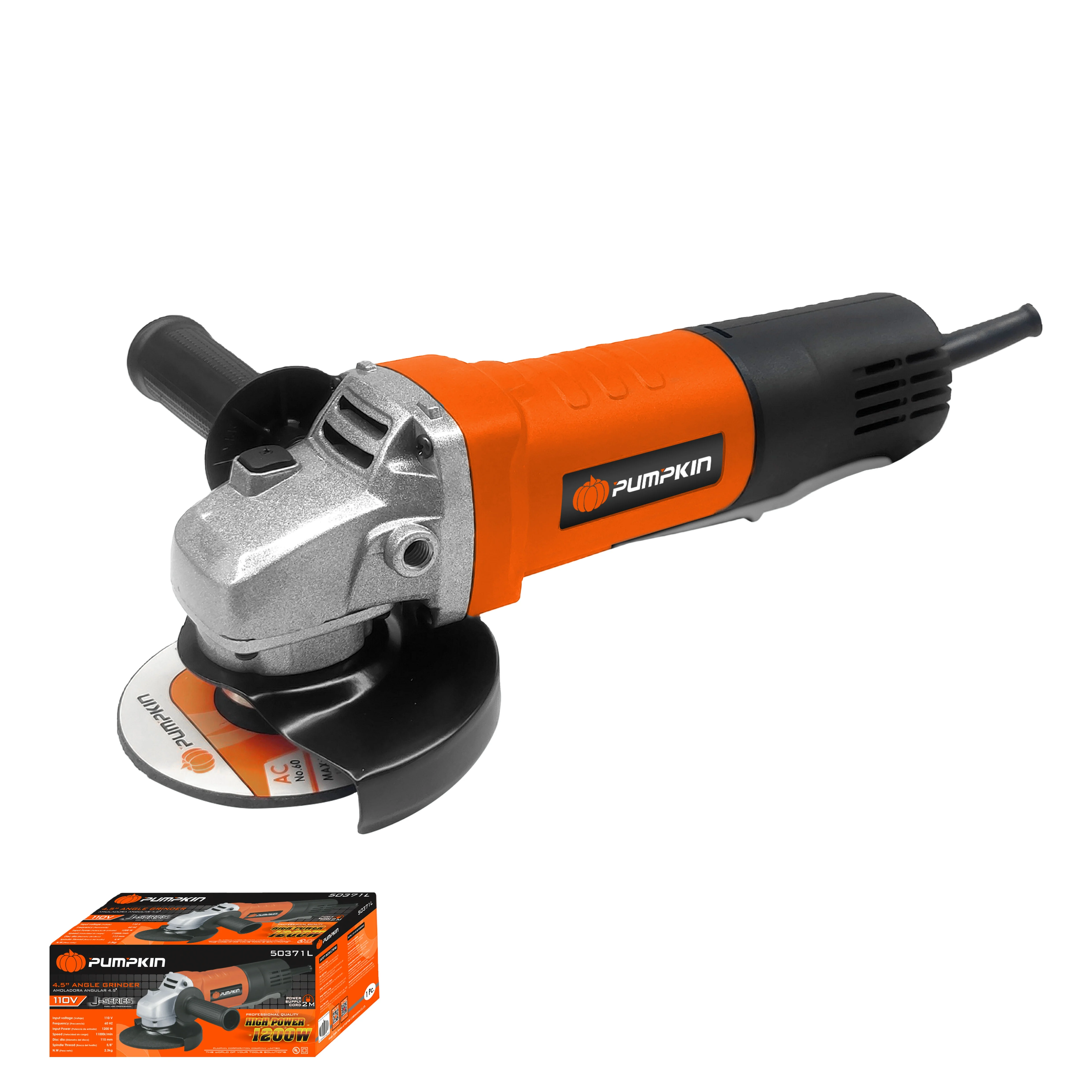 PUMPKIN TOOLS 110V 1200W PADDLE SWITCH ANGLE GRINDER 115mm MTC50371L