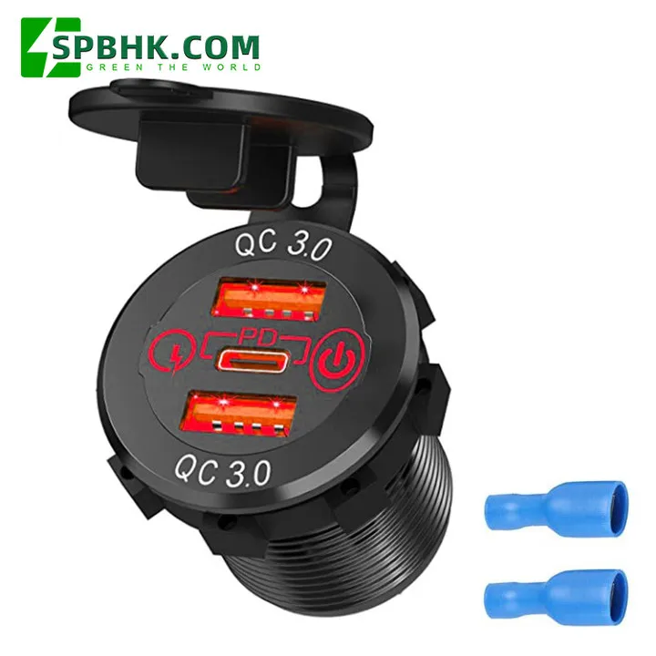 Car USB Charger Socket 12V-24V USB-C Dual QC3.0 PD Ports with Power Switch Fast Car Charger Socket for Car Marine RV Motorhome