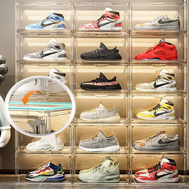 XingYou Clear transparent PET shoe box new sneaker container box wholesale magnetic door stackable giant jordan acrylic shoe box
