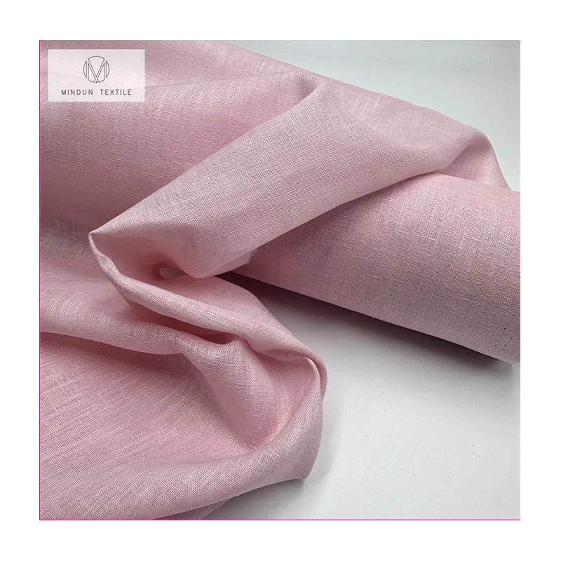 Mindun 2024 Stock Rts Summer Woven Plain Yarns Short Sleeve Shirting Dresses Blouse Cotton Linen Blend Fabric