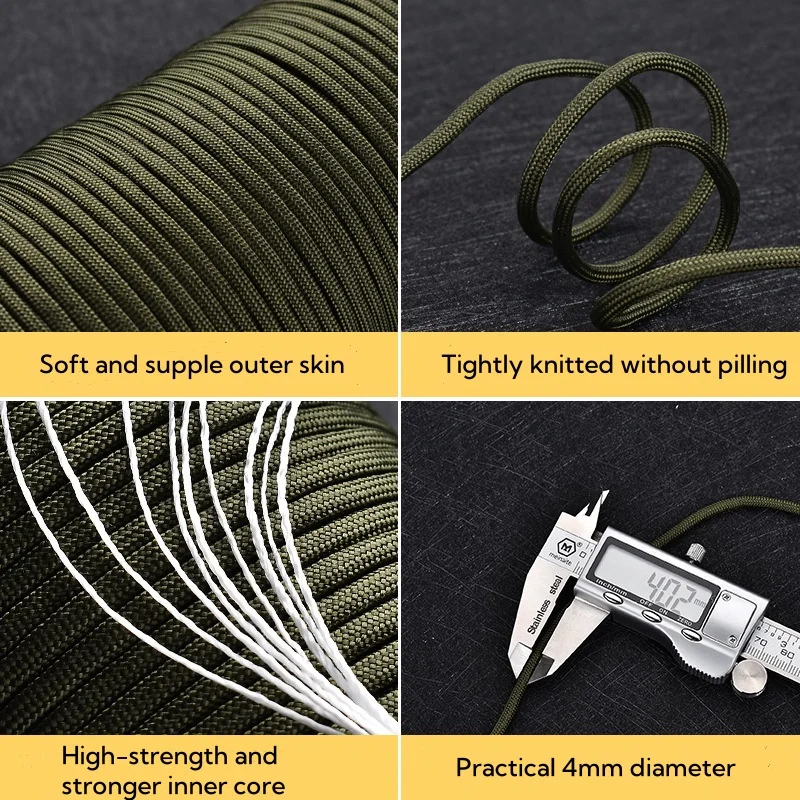 100m*4mm Outdoor Multifunctional Spool 9 Core Umbrella Rope Bundle Rope Clothesline Tent Wind Rope Multicolour