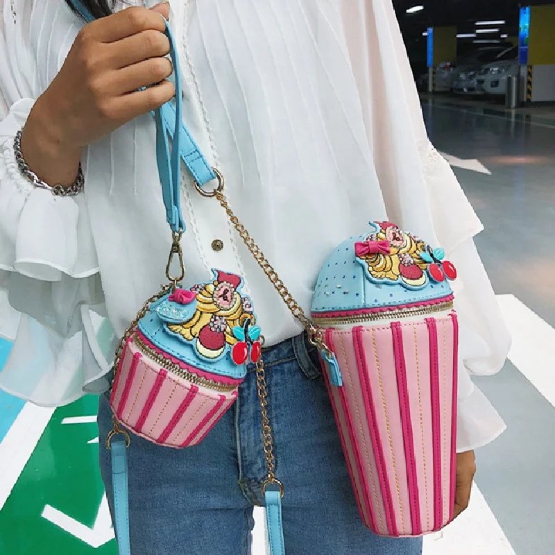 
Colored stripe big & small 2 size mummy and me ice cream cupcake chain cross-body bag kids purse girls purse 