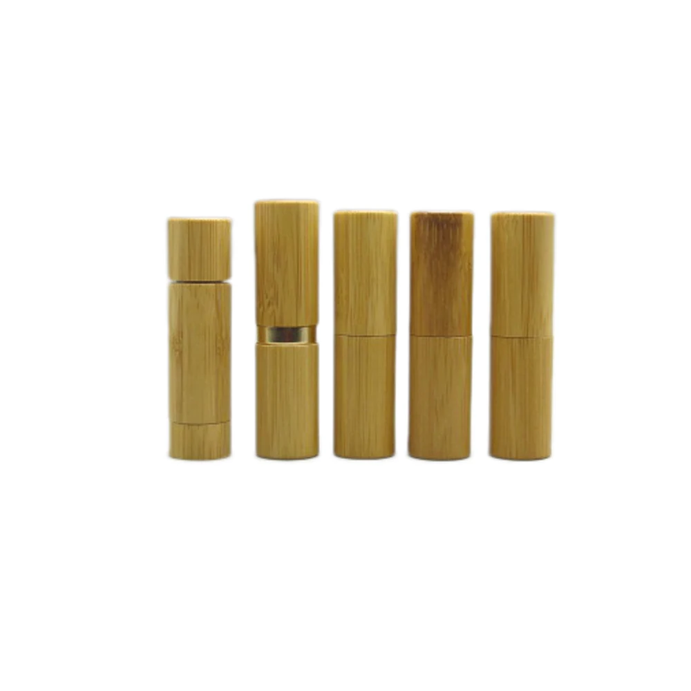 Eco Friendly Unique Private Label Custom Printed Logo Transparent Shiny Luxury Double Sided Empty Round Bamboo Lipstick Tube