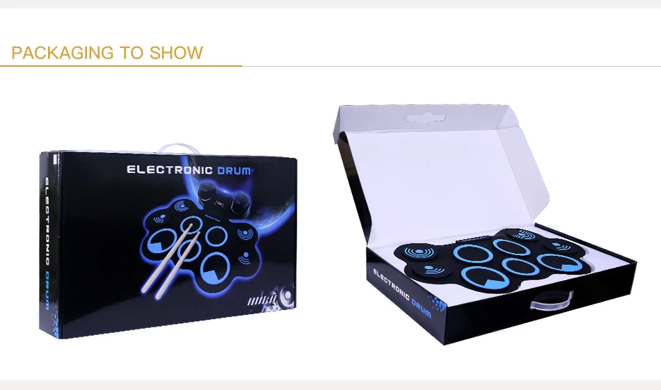 CN factory hot sell  Professional devil fish special silicon pad Two big speaker roll up drum kit digital drum set with battery