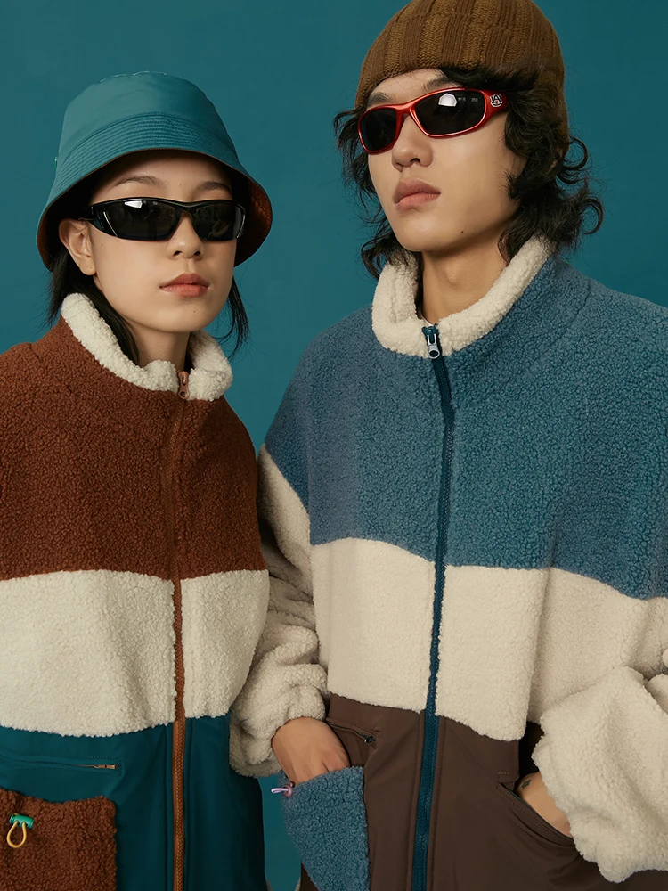 Patchwork colorblock printed zipper custom varsity vintage sherpa fleece bomber jacket