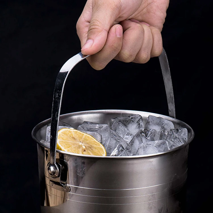 Stainless Steel Bar Metal Beer Ice Bucket Eco-Friendly Cooler with Tongs for Restaurants Giveaways