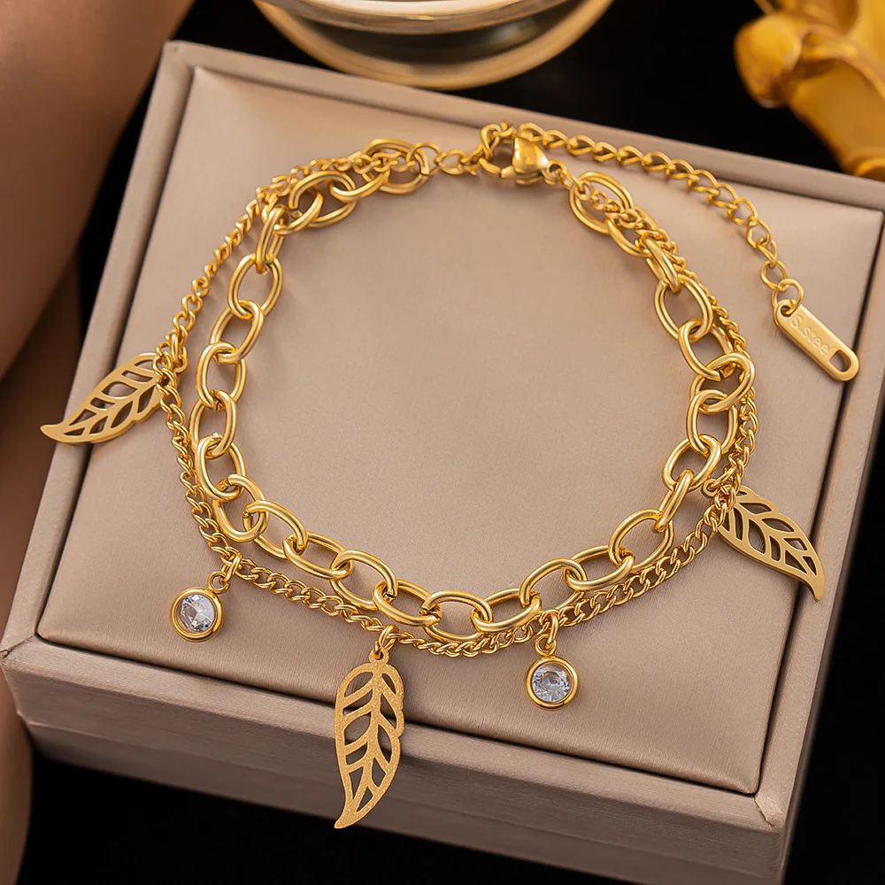 Stainless Steel  Gold Color Thick Chain Bracelet For Women Fashion Charm Link Bangle Jewelry Party Wedding Gifts