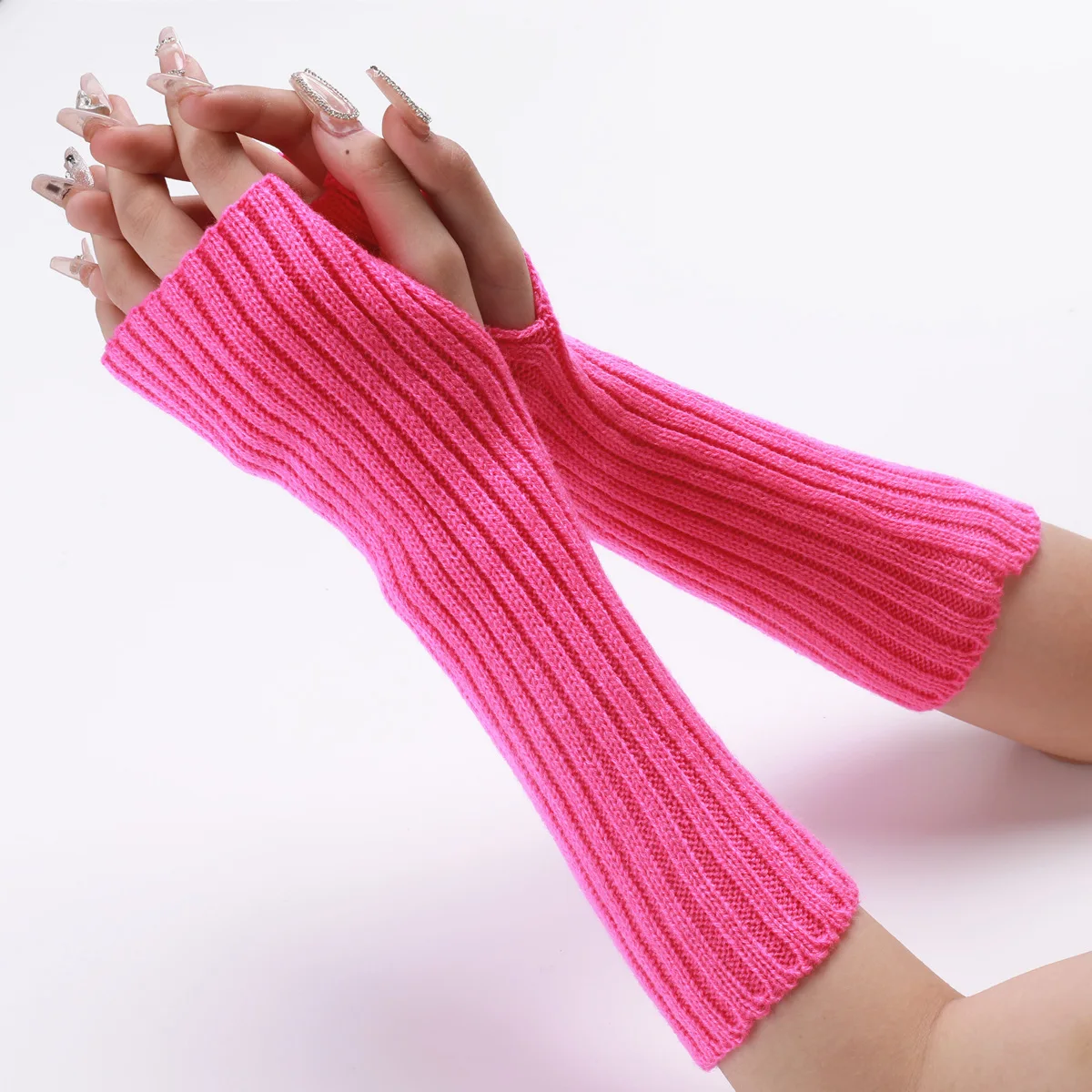 Fingerless Thumb Hole Long Gloves Mittens Winter Custom Arm Warmers For Women