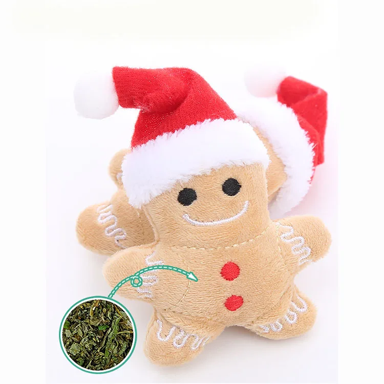 Lovely Gingerbread Man Plush Cat Toy Catnip Christmas Toys for Cats