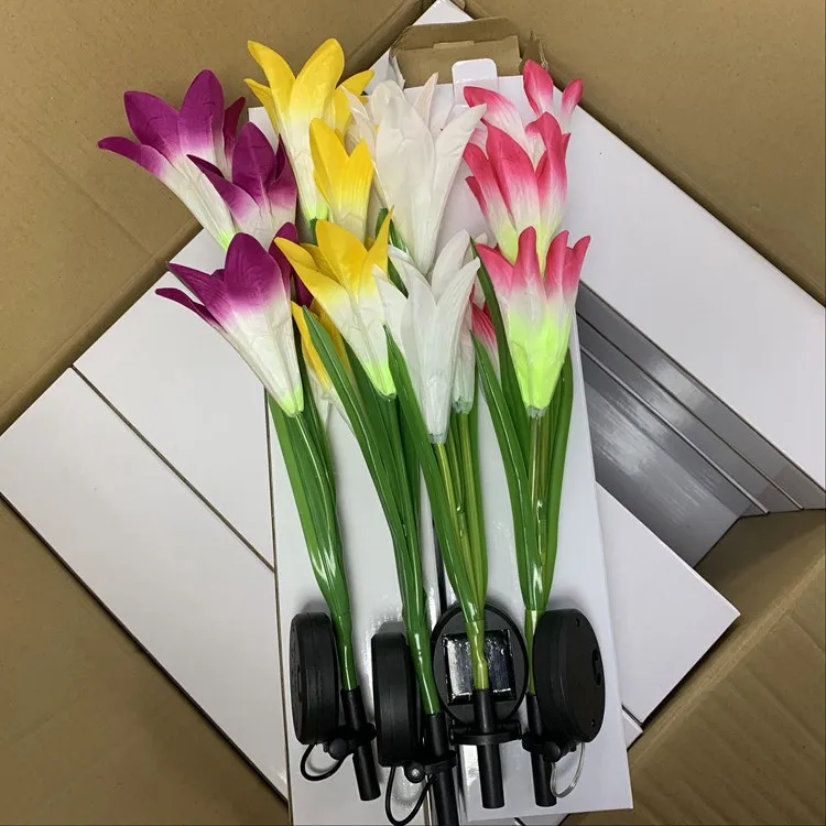 
Outdoor 4 Solar Lily Lights LED Artificial Flowers Decorative Garden Ground Lawn Landscape solar flower lights 