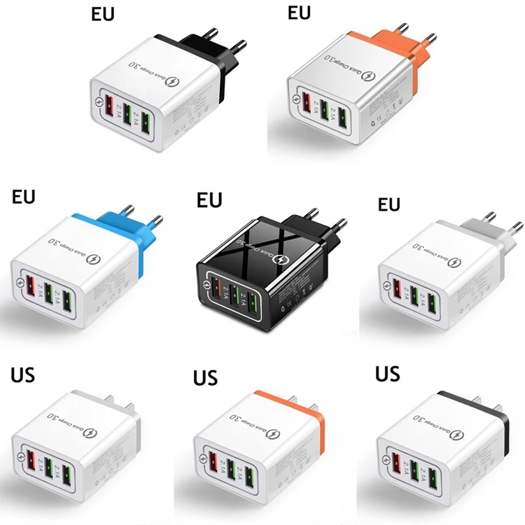 Быстрая зарядка QC3.0 EU US Plug 5V 2.4A 3USB Сетевое зарядное устройство для сотового телефона адаптер питания