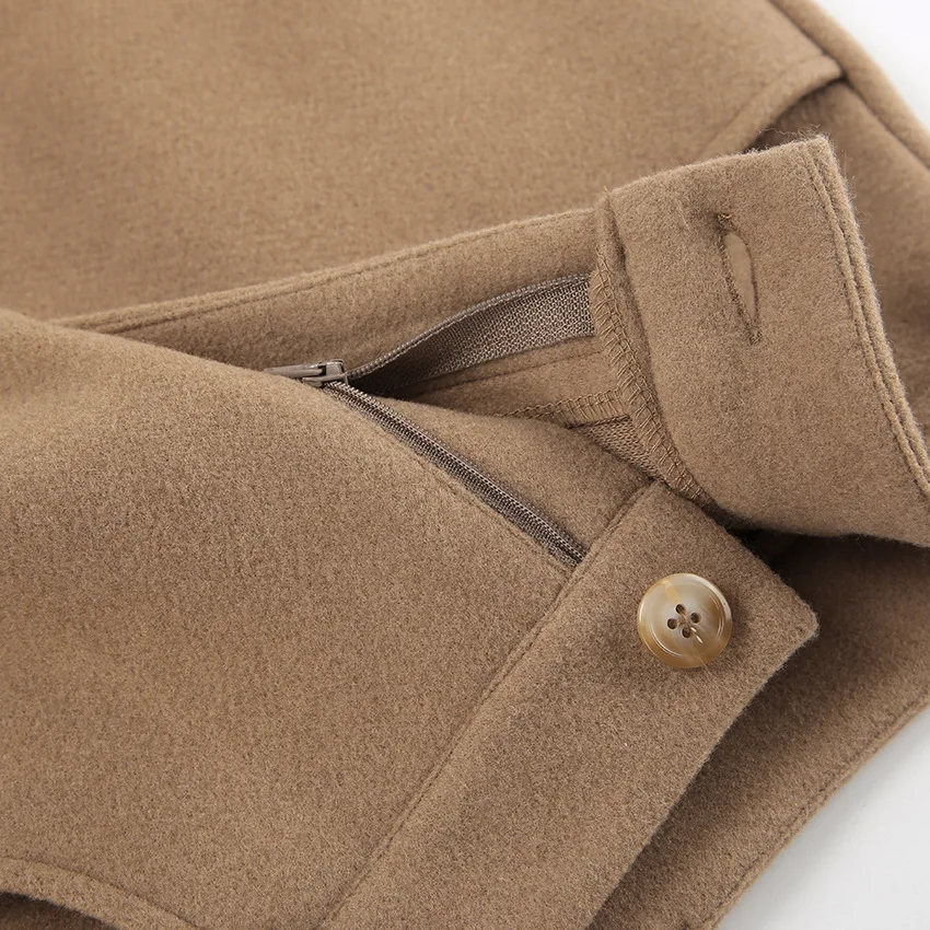 Ladies Hight Waist Long Maxi Straight Skirt Retro Brown Wool Wrap Skirts for Women Vintage Woven 2 Piece Private Label Clothing Custom Logo Printed Embroidered