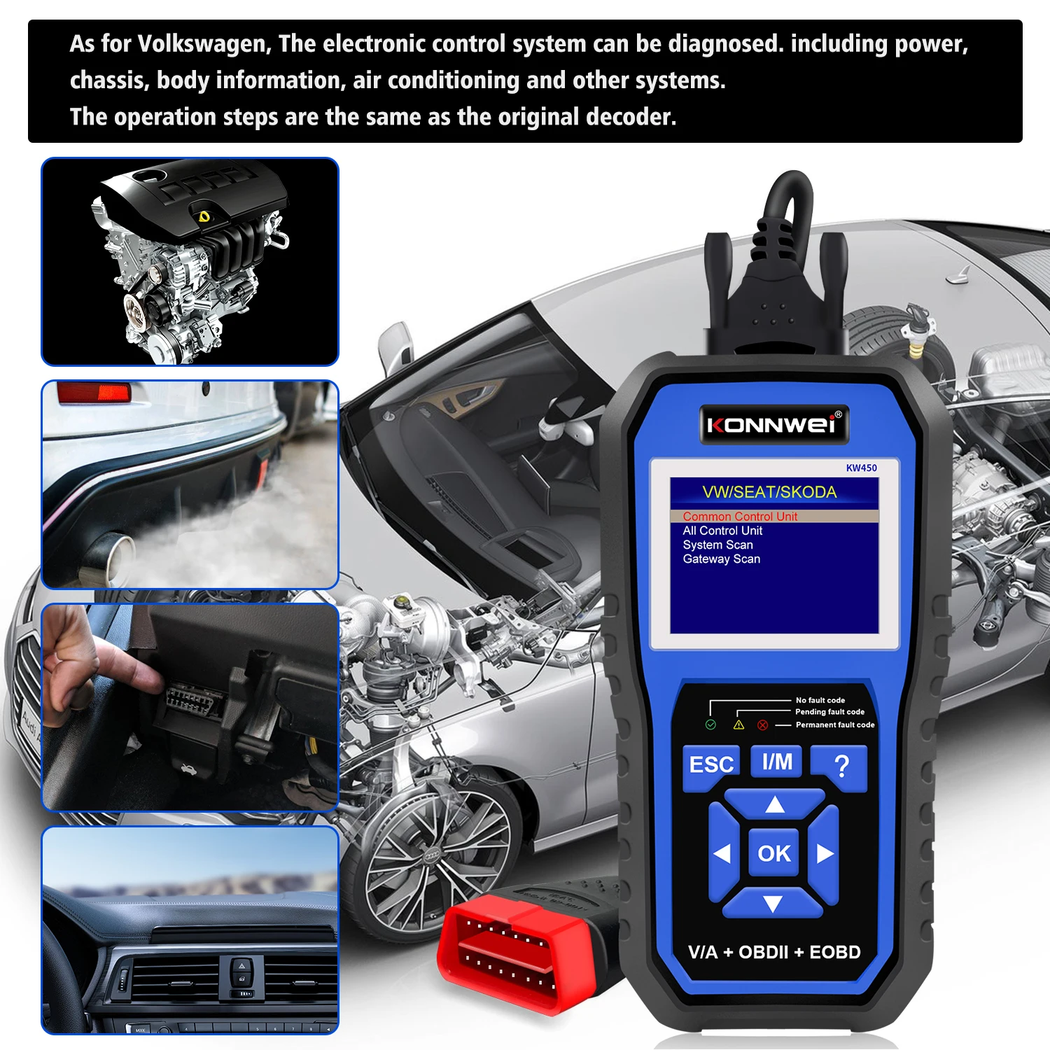 Vehicle diagnostic machine Konnwei KW450 ABS SRS system scanner with diesel engines injector coding for Audi cars