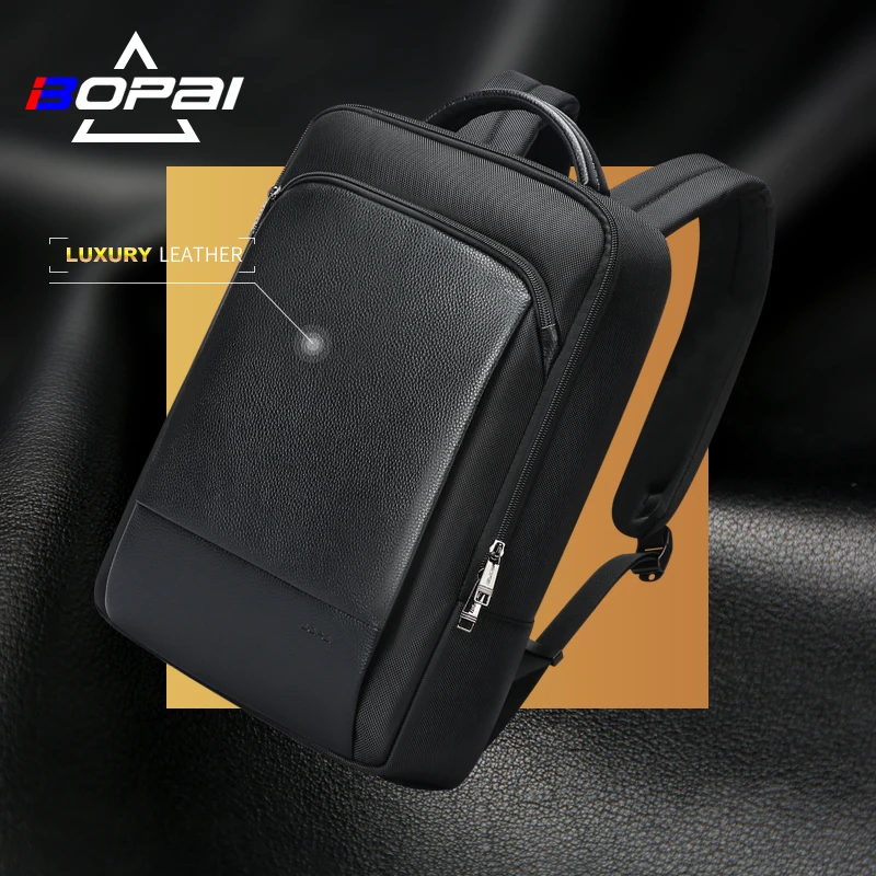 BOPAI custom logo travel cowhide fur bag luxury for men 15.6 inch laptop office real genuine texture leather laptop backpack