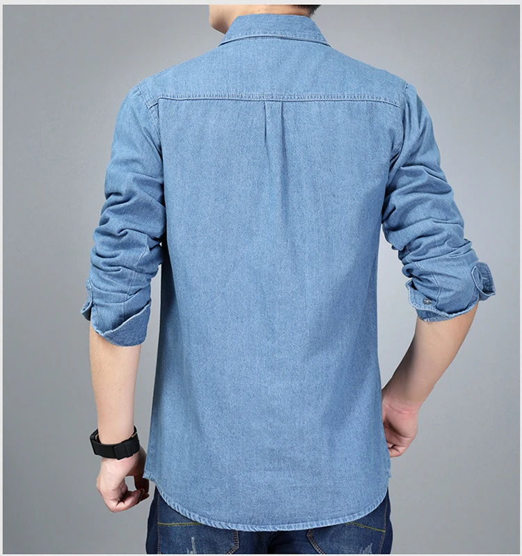 Men Denim Thin Solid Shirt Long Sleeve Soft 100% Cotton Jeans Cowboy Shirt OEM/ODM Shirt Service For Men