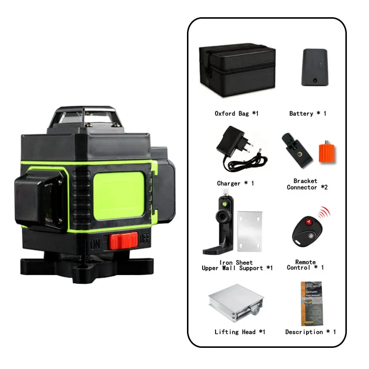 Green 360 Self Leveling Rotary Laser Level 4D 16 Lines Cross Line Laser Surveying Measuring Tools construction tools