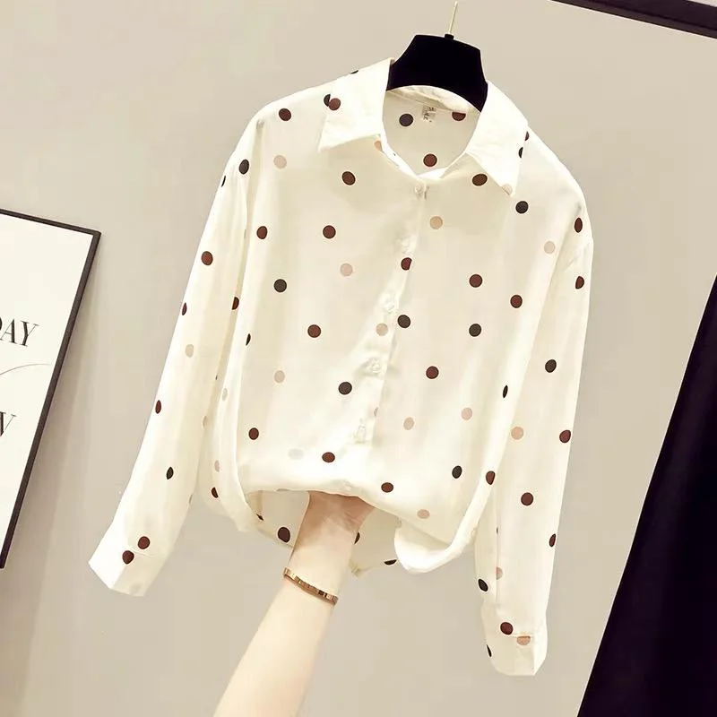 Spring Full Sleeve Chiffon Shirts Women DOT Casual Blouse Ladies Sweet Clothing Clothes Women Wholesale