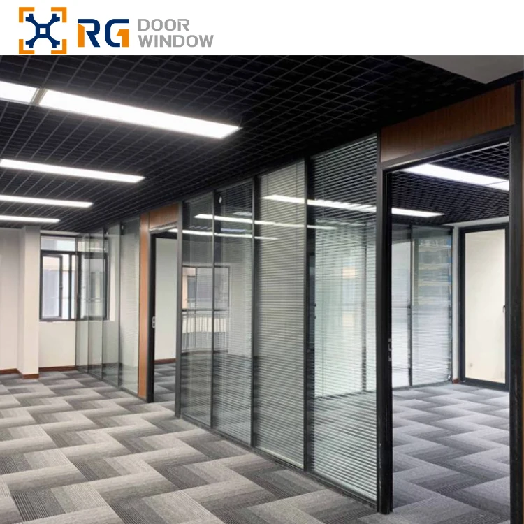 RG83 luxury Modern modular soundproof frameless demountable aluminum double glazing clear office glass partition