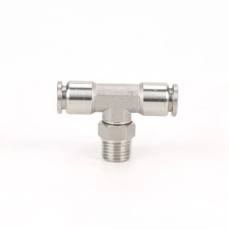 Wholesale SPB6-01 stainless pneumatic fittings male thread tee 8mm air hose connector straight equal connector fitting reducer