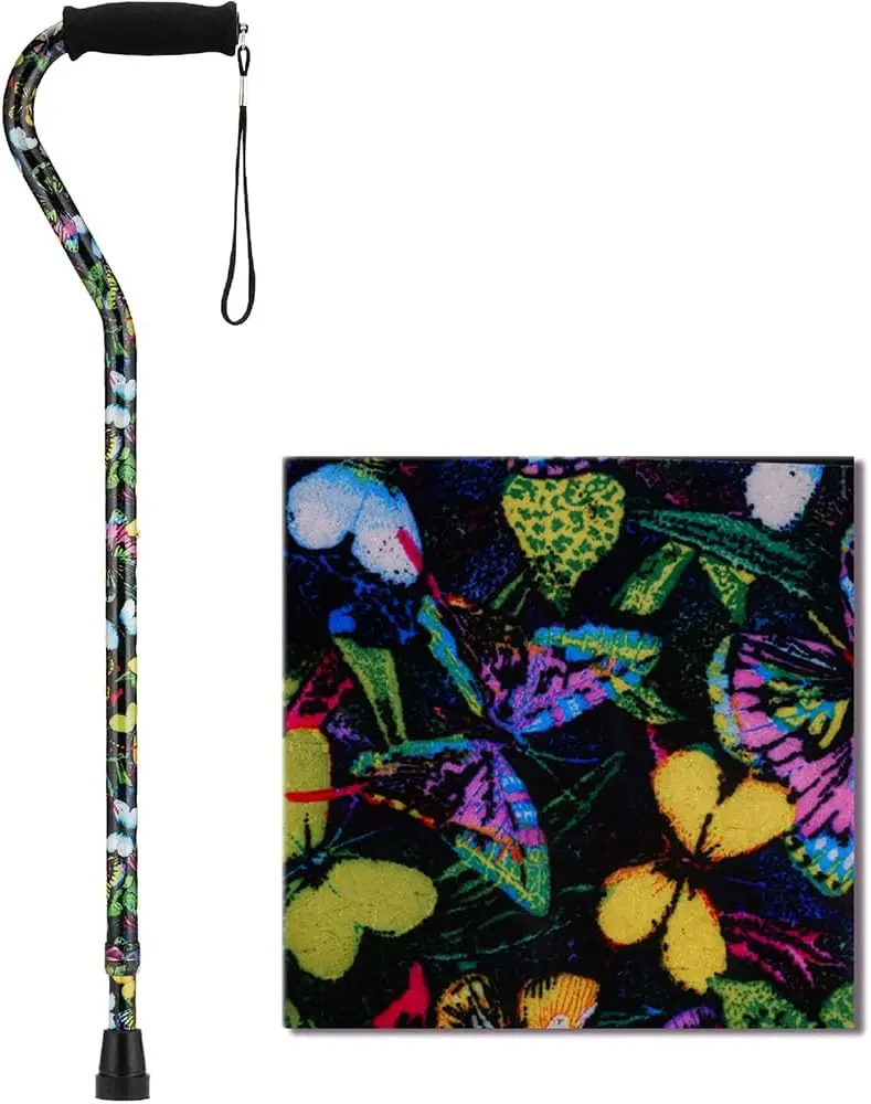 Gaobo Aluminum Offset Walking Cane for Elderly with Anti-slip Rubber Base Butterfly Design Adjustable Quad Walking Stick