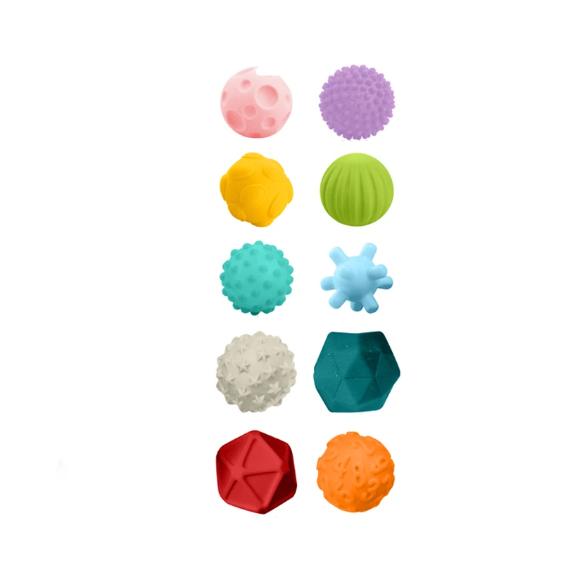 Hot Sales Baby Sensory Toys Textured Baby Soft Plastic Vinyl Rubber Ball Toys Silicone Balls Set With 10PCS