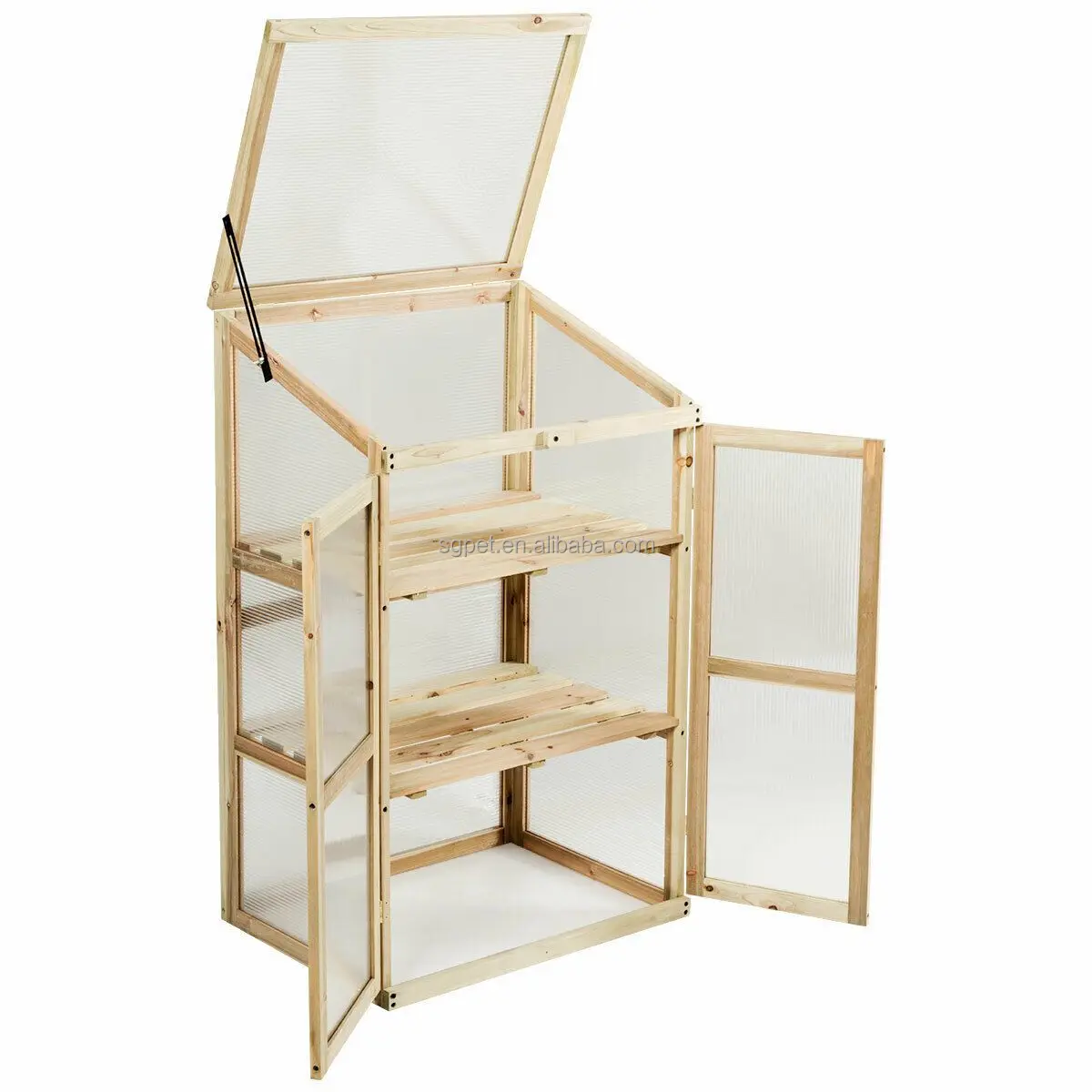 Outdoor Mini Greenhouse, Wooden Cold Frame With Bottom Shelf