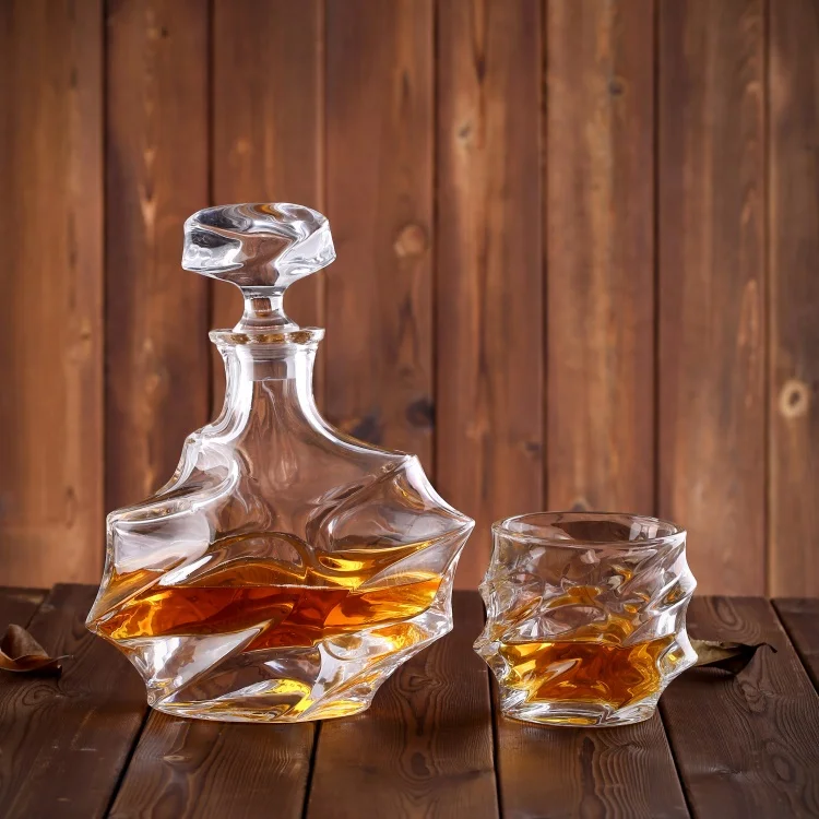 Unique Glass Whiskey Decanter and Glasses Set for Liquor Bourbon Wine or Vodka