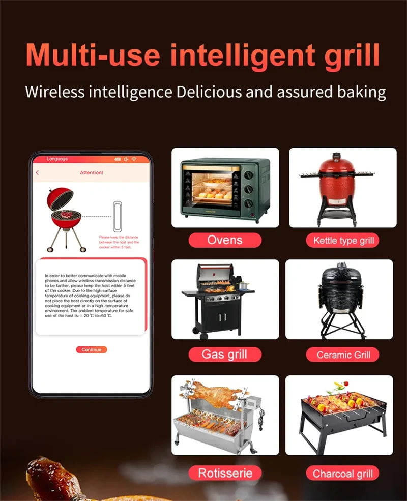 Smart Wireless Meat Thermometer Instant Read Food Thermometer Bbq Digital Pen Thermometer Oven Temperature Gauge