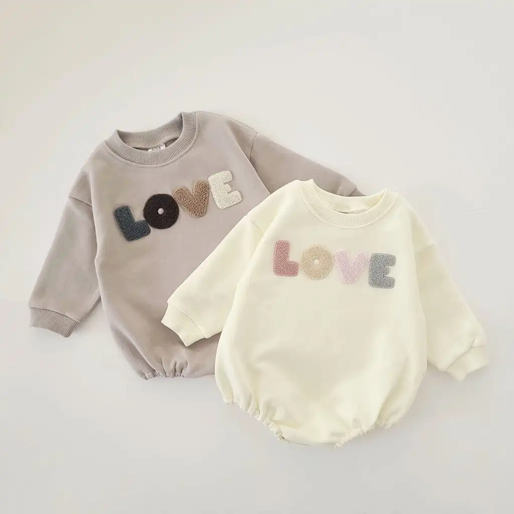 Custom Print Baby LOVE Embroidery Sweatshirt Romper infant Clothes Cotton Baby Romper Bodysuit Wholesale Baby Rompers Bodysuit